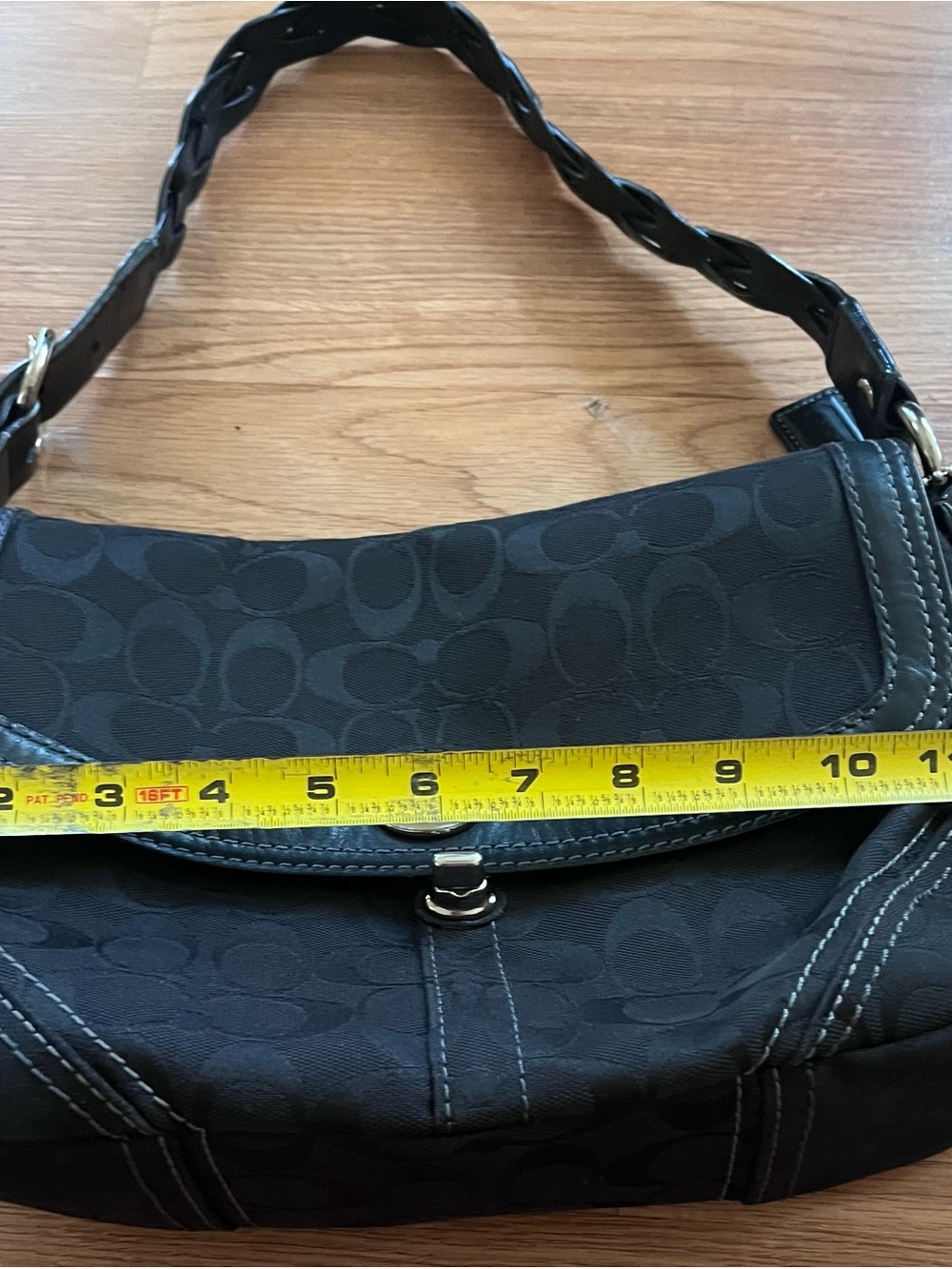Coach Chelsea Black Signature Flap Canvas Braided Strap Shoulder Bag - Picture 2 of 12